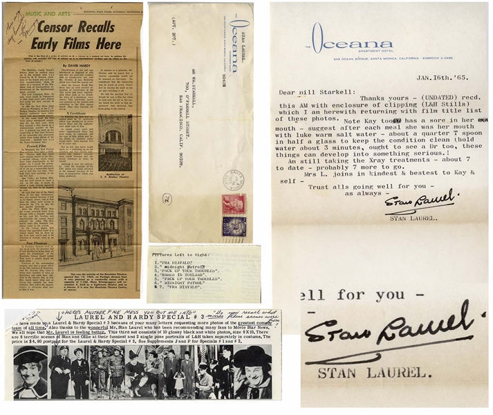 Stan Laurel Letter Signed a Month Before His Death -- ''...Am still taking the Xray treatments - about 7 to date - probably 7 more to go...''